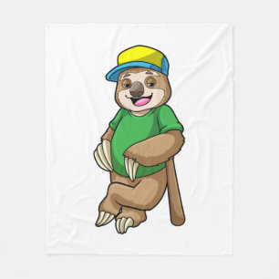 Sloth at Baseball with Baseball bat Fleece Blanket