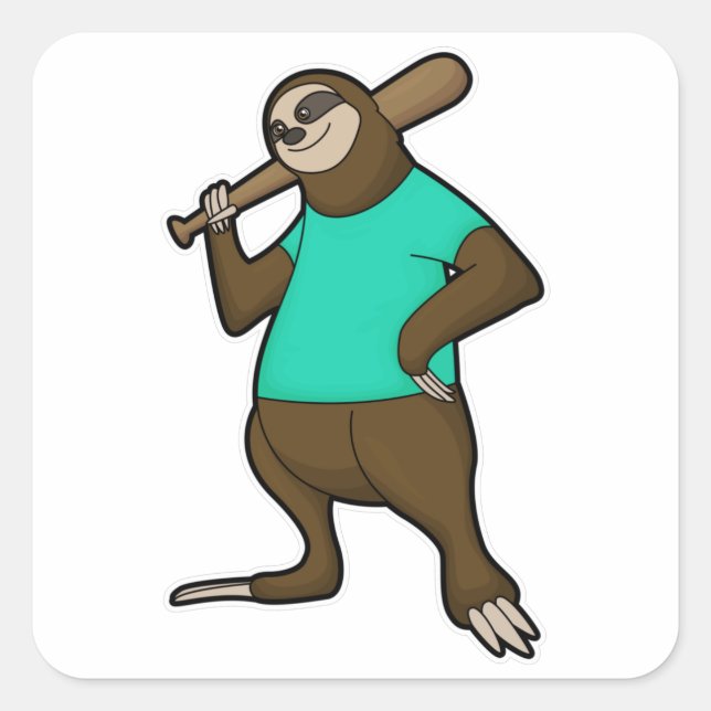 Sloth at Baseball with Baseball bat Square Sticker (Front)