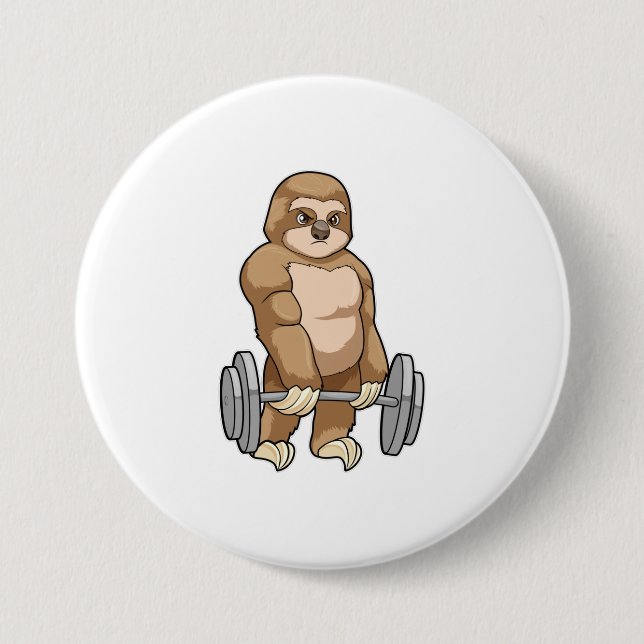 Sloth at Bodybuilding with Barbell 7.5 Cm Round Badge (Front)