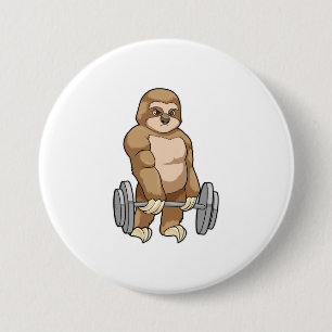 Sloth at Bodybuilding with Barbell 7.5 Cm Round Badge