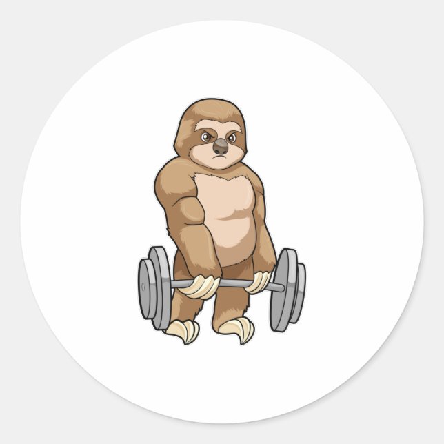 Sloth at Bodybuilding with Barbell Classic Round Sticker (Front)