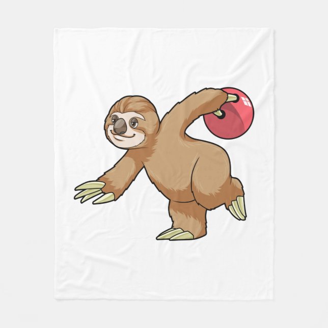 Sloth at Bowling with Bowling ball Fleece Blanket (Front)