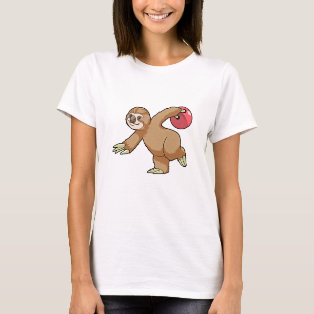 Sloth at Bowling with Bowling ball T-Shirt (Front)