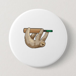 Sloth at Cricket with Cricket bat 7.5 Cm Round Badge