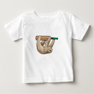Sloth at Cricket with Cricket bat Baby T-Shirt