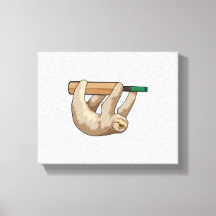 Sloth at Cricket with Cricket bat Canvas Print