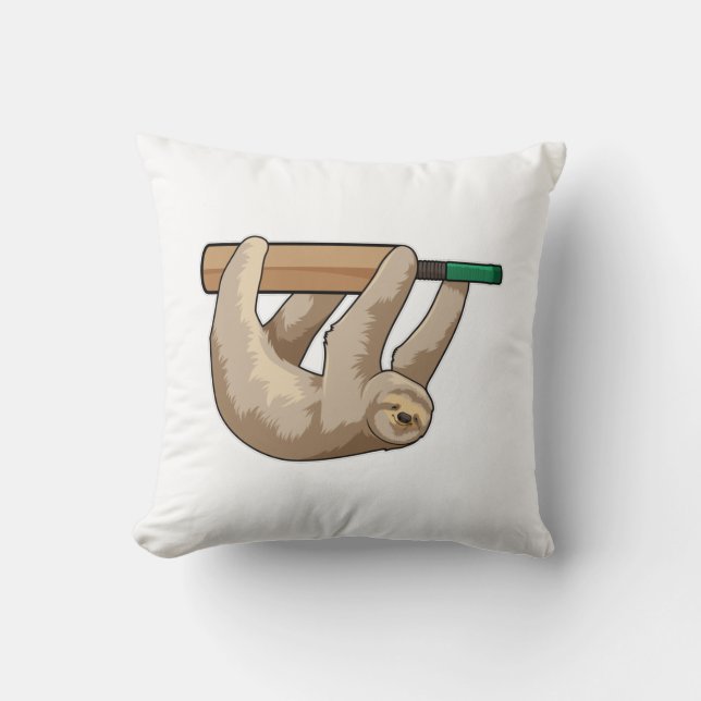 Sloth at Cricket with Cricket bat Cushion (Front)