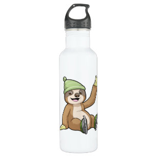 Sloth at Ice skating with Ice skates 710 Ml Water Bottle