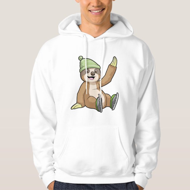 Sloth at Ice skating with Ice skates Hoodie (Front)