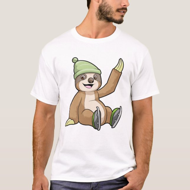 Sloth at Ice skating with Ice skates T-Shirt (Front)