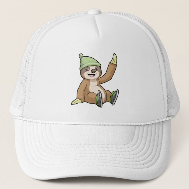 Sloth at Ice skating with Ice skates Trucker Hat (Front)