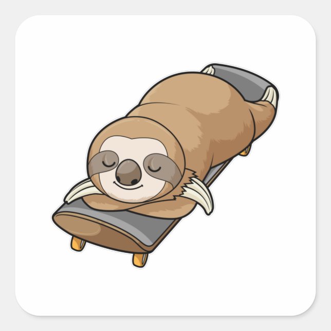 Sloth at Sleeping with Skateboard Square Sticker (Front)