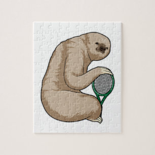 Sloth at Tennis with Tennis racket Jigsaw Puzzle