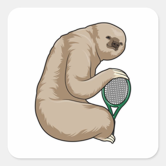 Sloth at Tennis with Tennis racket Square Sticker (Front)