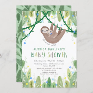 Sloth Baby Boy Bow Tie Shower Jungle Theme Invitation