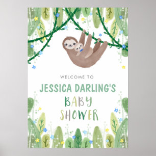 Sloth Baby Boy Bow Tie Shower Jungle Welcome Poster