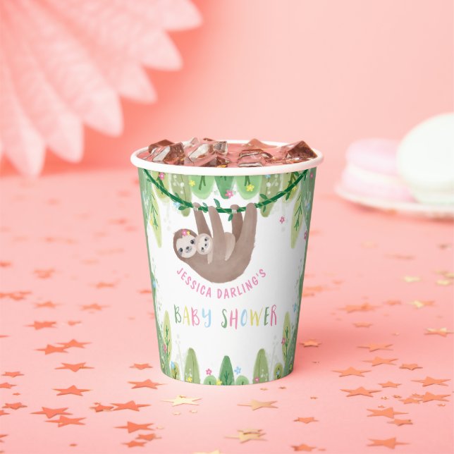 Sloth Baby Girl Shower Jungle Theme Paper Cups (Insitu)