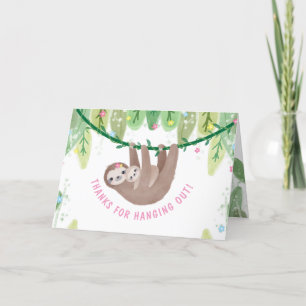 Sloth Baby Girl Shower Jungle Theme Thank You Card