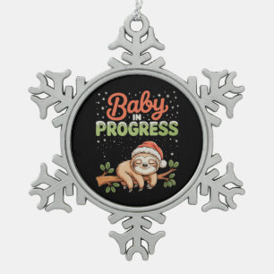 Sloth Baby In Progress Pregnant Pregnancy Xmas Snowflake Pewter Christmas Ornament
