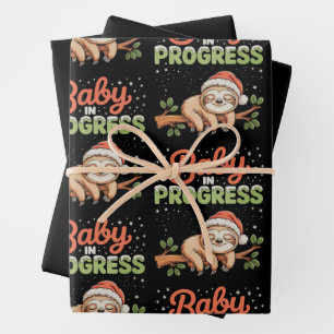 Sloth Baby In Progress Pregnant Pregnancy Xmas Wrapping Paper Sheet