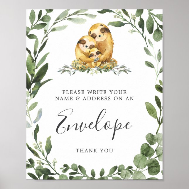 Sloth Baby Shower Address Envelope Sign (Front)