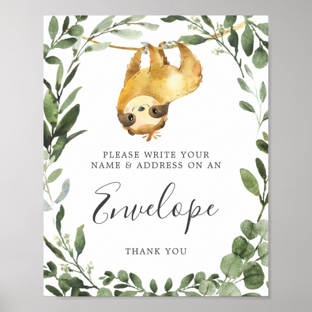 Sloth Baby Shower Address Envelope Sign (Front)