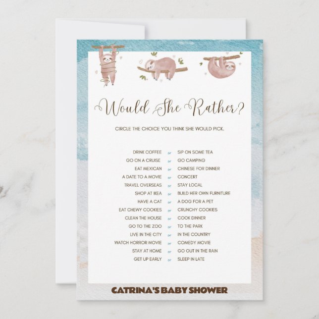 Sloth Baby Shower - Editable Name, 5x7 Invitation (Front)