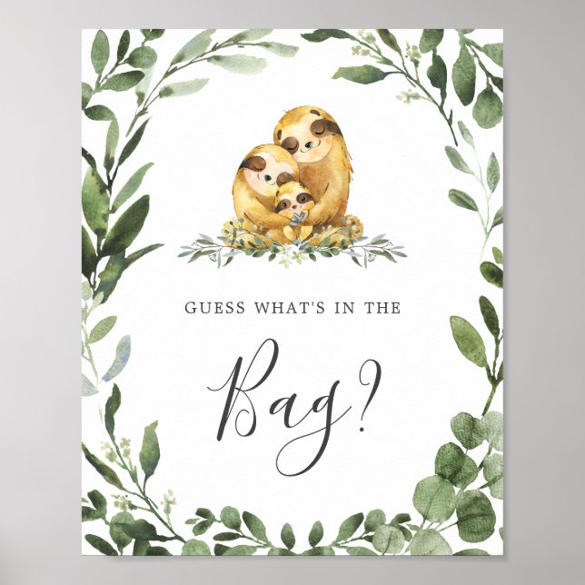 Sloth Baby Shower Guess What's in the Bag Game Poster (Front)