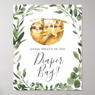 Sloth Baby Shower Guess What's in the Diaper Bag Poster