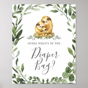 Sloth Baby Shower Guess What's in the Diaper Bag Poster