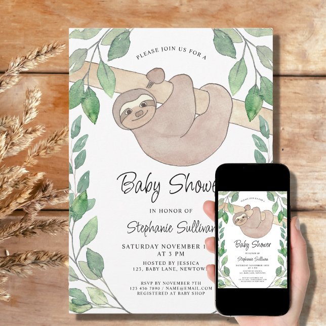 Sloth Baby Shower  Invitation (Creator Uploaded)