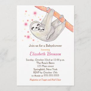Sloth Baby Shower Invitation Cute Sloth Mum Baby