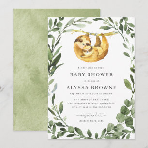 Sloth Baby Shower Invitation   Cute Woodland Theme