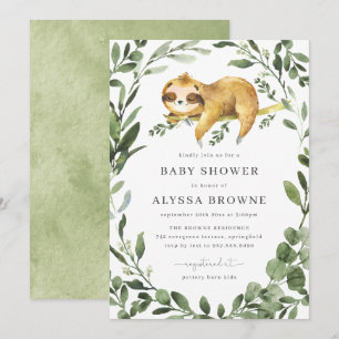 Sloth Baby Shower Invitation   Cute Woodland Theme