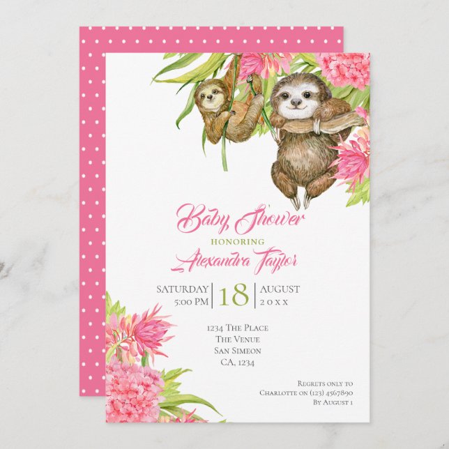 Sloth Baby Shower Personalised Invitation (Front/Back)