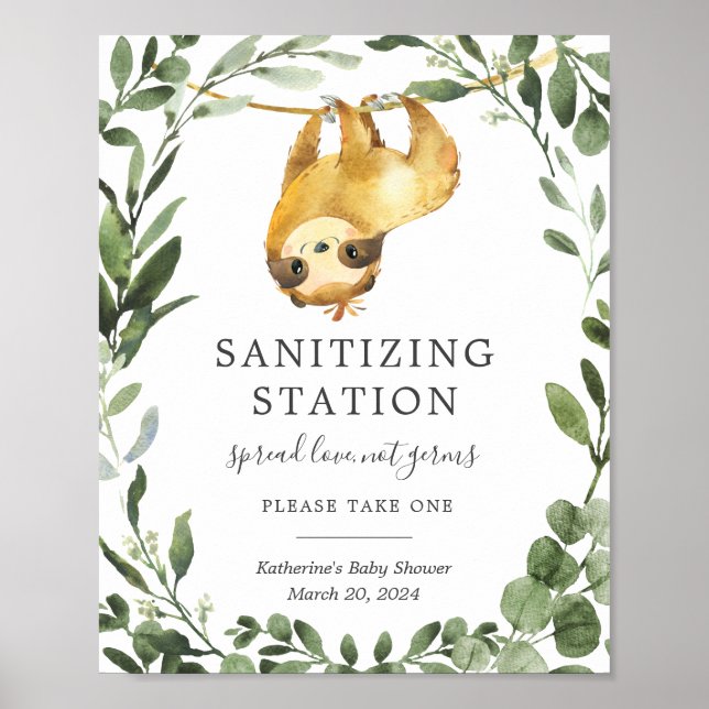 Sloth Baby Shower Sanitising Station Sign (Front)
