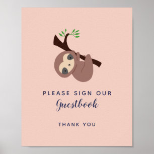 Sloth Baby Shower Sign our Guestbook Cute Pink