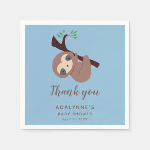 Sloth Baby Shower Thank you Script Cute Boy Blue Napkin