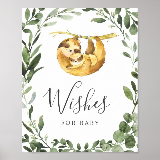 Sloth Baby Shower Wishes For Baby Sign (Front)