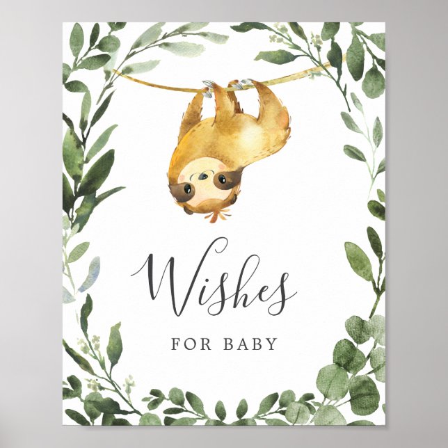 Sloth Baby Shower Wishes For Baby Sign (Front)