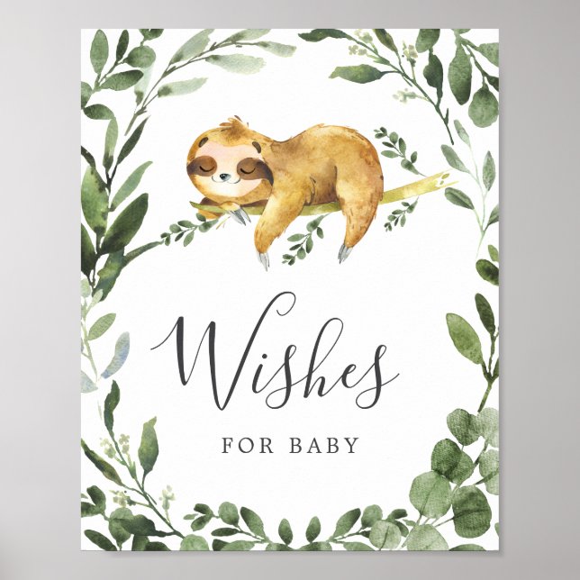 Sloth Baby Shower Wishes For Baby Sign (Front)