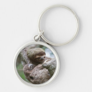 Sloth Baby with Mother Hanging from a Tree Key Ring