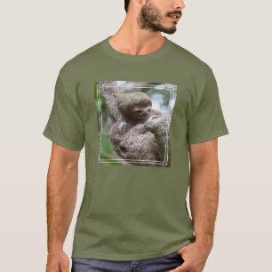 Sloth Baby with Mother Hanging from a Tree T-Shirt
