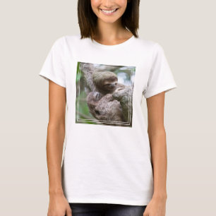 Sloth Baby with Mother Hanging from a Tree T-Shirt
