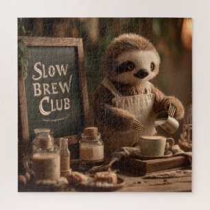 Sloth Barista "Slow Brew Club" Cafe Illustration Jigsaw Puzzle