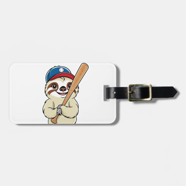  Sloth Baseball Player Luggage Tag (Front Horizontal)