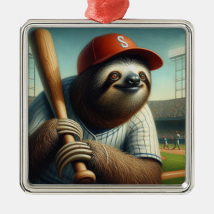 Sloth Baseball Player Metal Ornament