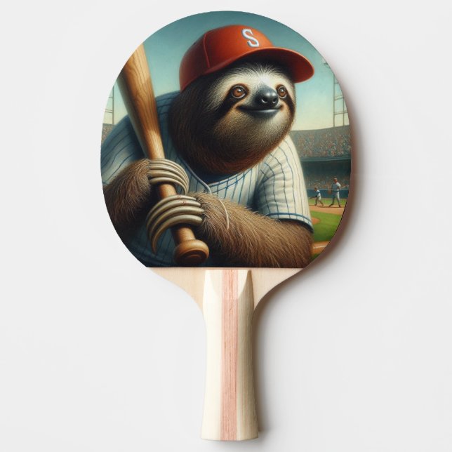 Sloth Baseball Player Ping Pong Paddle (Front)
