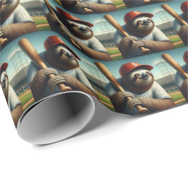 Sloth Baseball Player Wrapping Paper (Roll Corner)