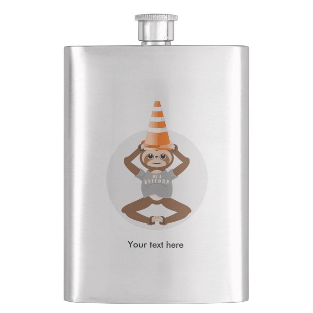 Sloth Be A Unicorn Safety Cone Hip Flask (Front)